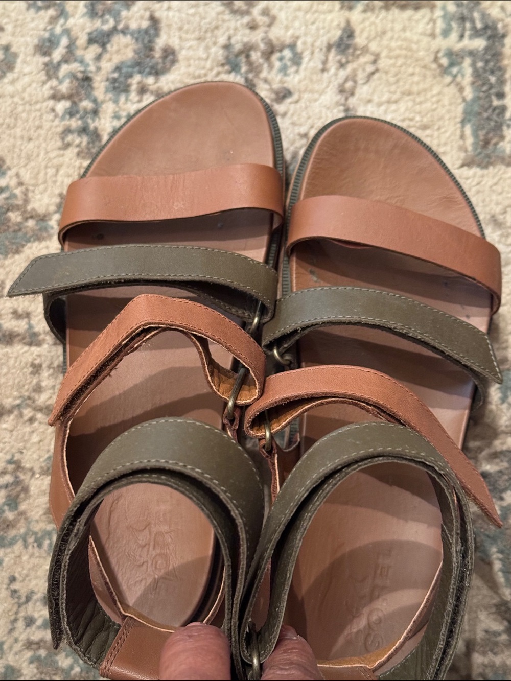 Sorel Two-Tone Olive and Tan Strappy Platform Sandals - Picture 6 of 7